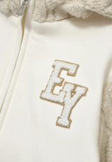 Eleventy Boys Fleece Logo Paneled Zip Hoodie Ivory EX4P10-F0216_IVORY