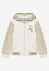 Eleventy Boys Fleece Logo Paneled Zip Hoodie Ivory EX4P10-F0216_IVORY