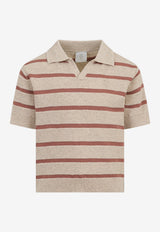 Eleventy Boys Knitted Stripe Polo T-shirt Beige EY9P11-Z3669_BEIGE MULT