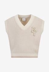 Eleventy Boys V-neck Knitted Sweater Vest Ivory EY9P62-X0003_IVORY