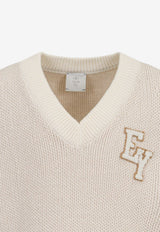 Eleventy Boys V-neck Knitted Sweater Vest Ivory EY9P62-X0003_IVORY