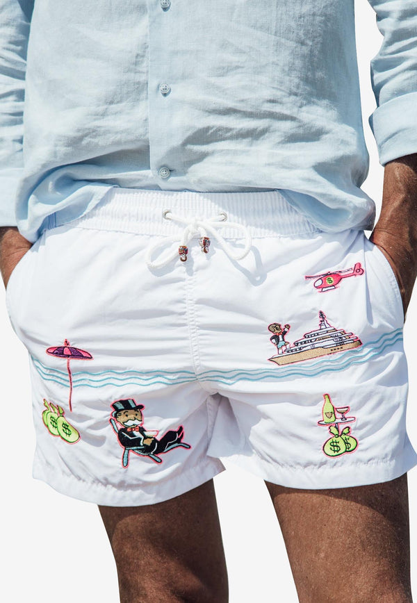 Les Canebiers Pampelonne Embroidered Swim Shorts ErmitageCourtPampelonne-White