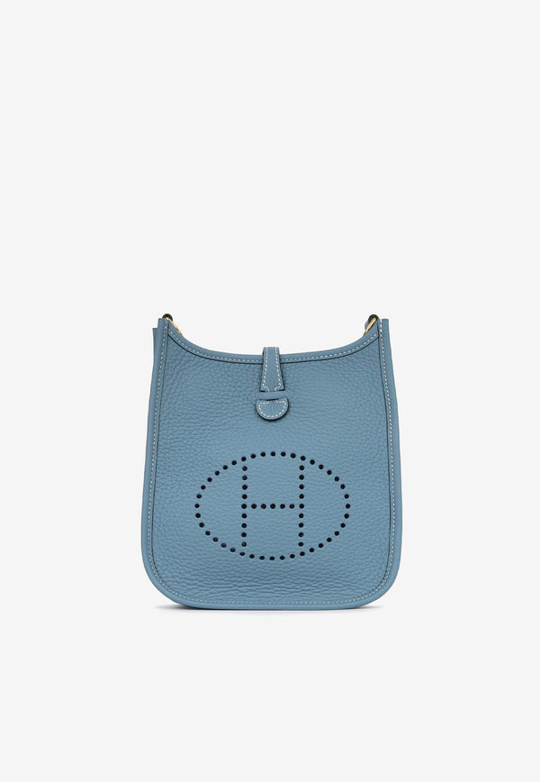 Hermès Mini Evelyne 16 in Bleu Jean Clemence Leather with Gold Hardware