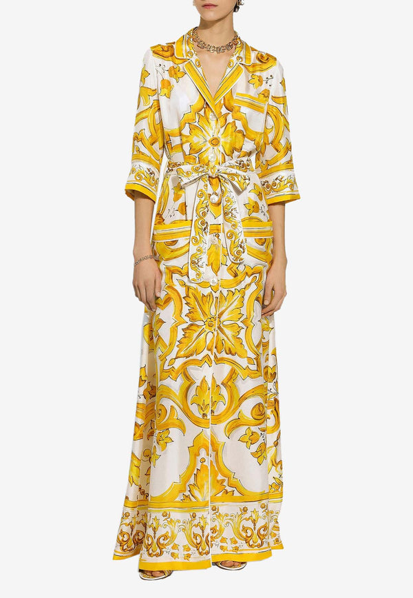 Dolce & Gabbana Majolica Print Maxi Shirt Dress in Silk F0AH2T HI1BD HG3TN Yellow