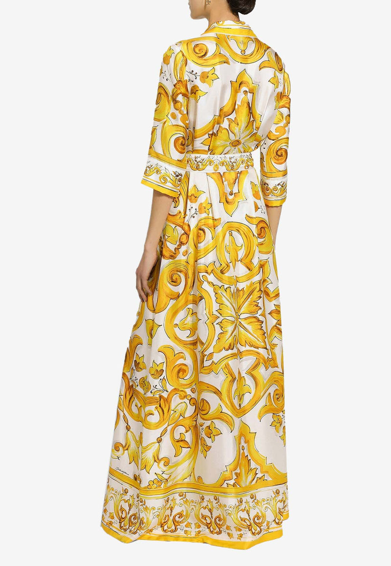 Dolce & Gabbana Majolica Print Maxi Shirt Dress in Silk F0AH2T HI1BD HG3TN Yellow