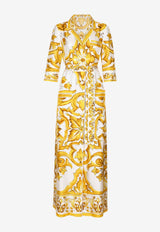 Dolce & Gabbana Majolica Print Maxi Shirt Dress in Silk F0AH2T HI1BD HG3TN Yellow