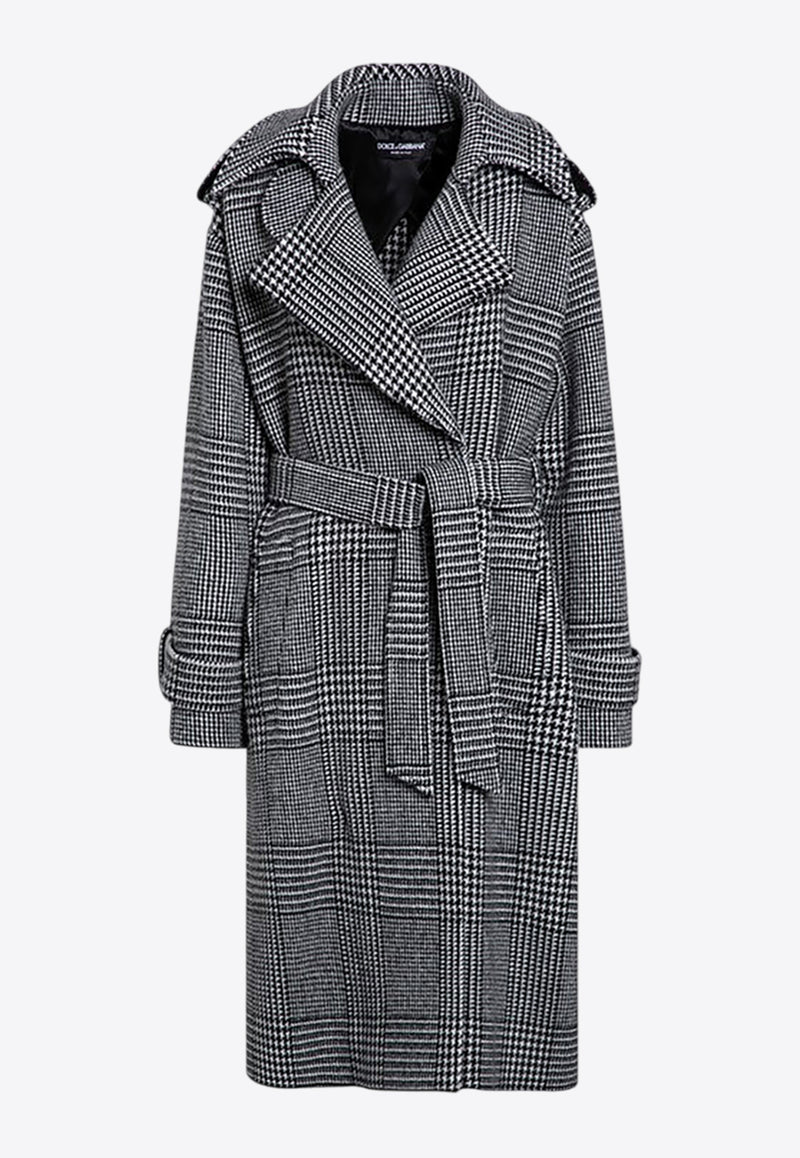 Dolce & Gabbana Houndstooth Wool Trench Coat  Gray F0E2DTFQMKH/P_DOLCE-S8100