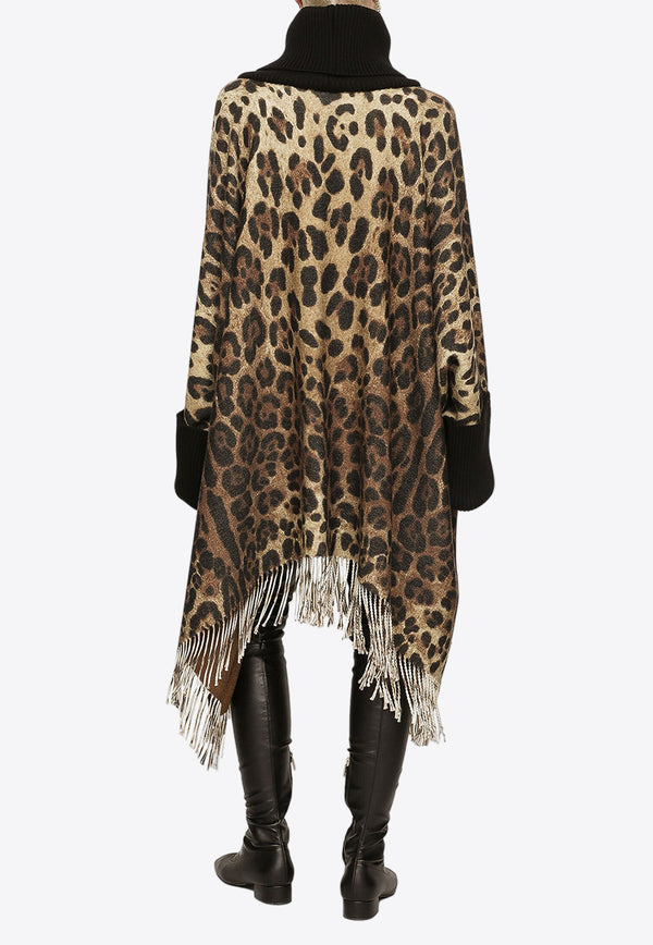Dolce & Gabbana Leopard Print Wool Cashmere Fringed Poncho Brown F0W0BT GDBW2 HA93M