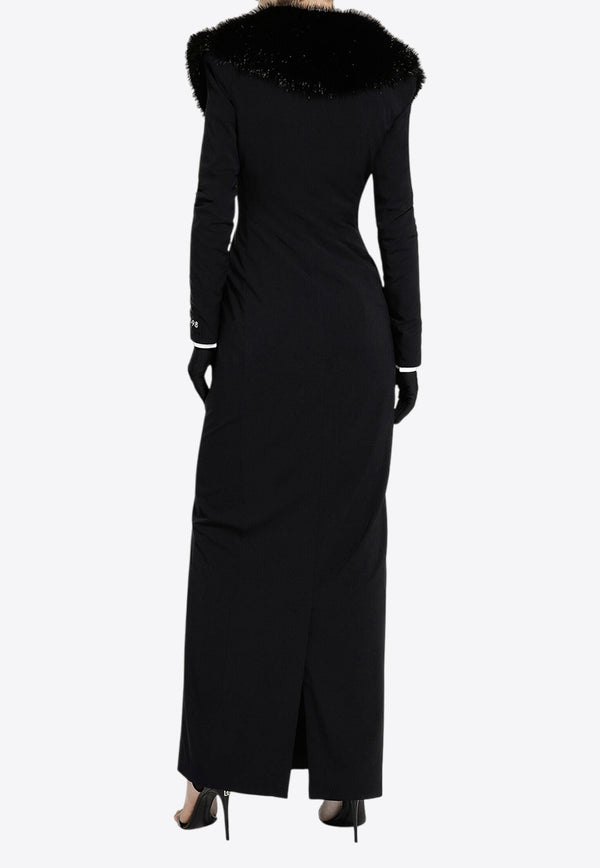 Dolce & Gabbana Faux Fur Collar Long Silk Georgette Coat Black F0W0VT FUAFZ N0000