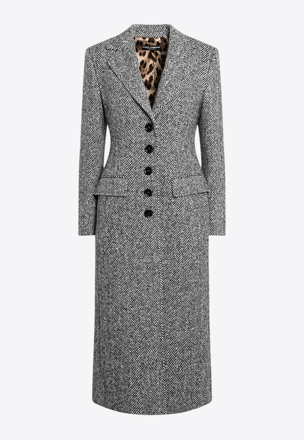 Dolce & Gabbana Single-Breasted Herringbone Wool Long Coat Gray F0W4QTFC2FU/R_DOLCE-S8030