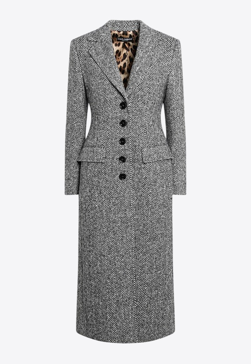 Dolce & Gabbana Single-Breasted Herringbone Wool Long Coat Gray F0W4QTFC2FU/R_DOLCE-S8030