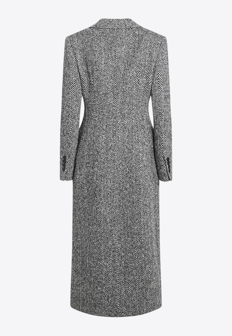 Dolce & Gabbana Single-Breasted Herringbone Wool Long Coat Gray F0W4QTFC2FU/R_DOLCE-S8030