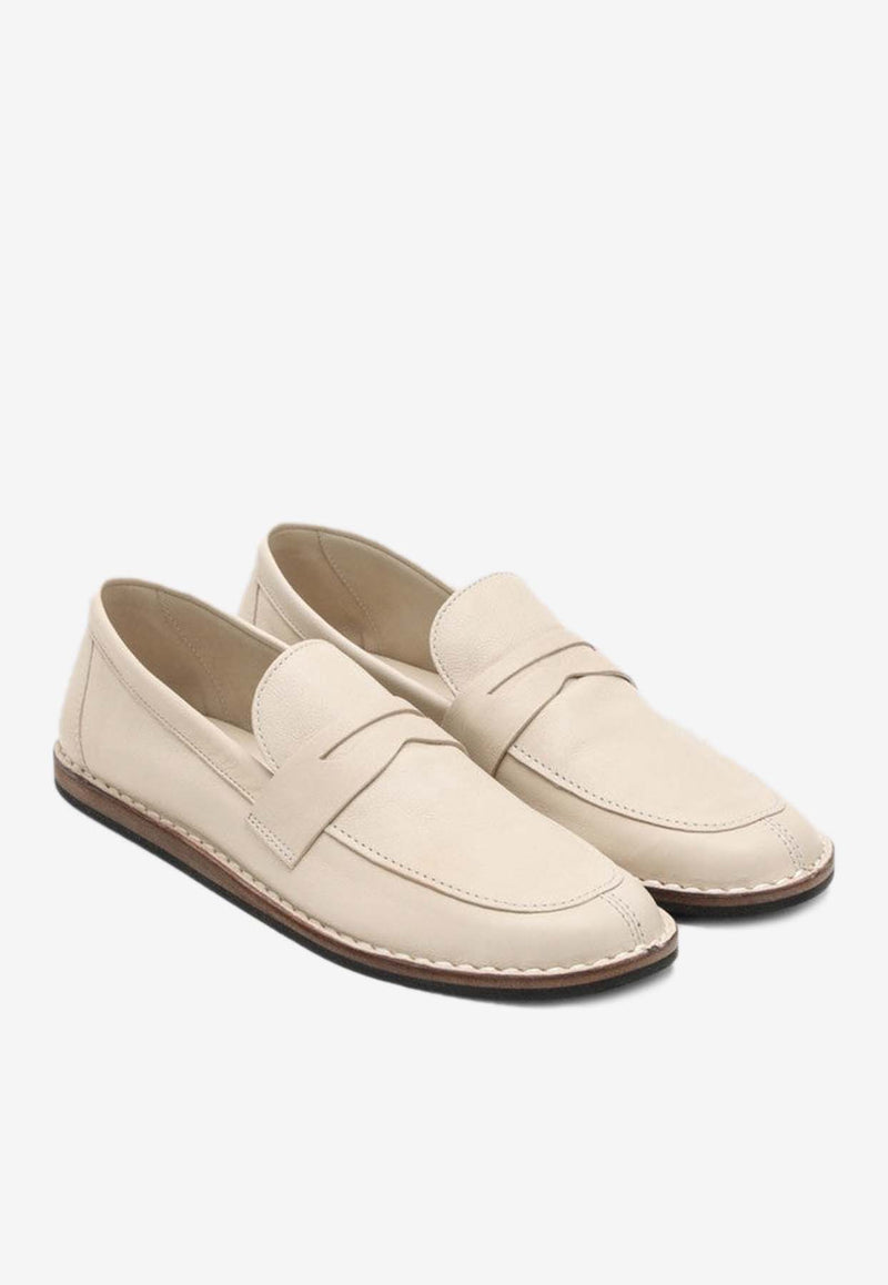 The Row Cary Grained Leather Loafers Beige F1489L74/O_THERO-TOFU