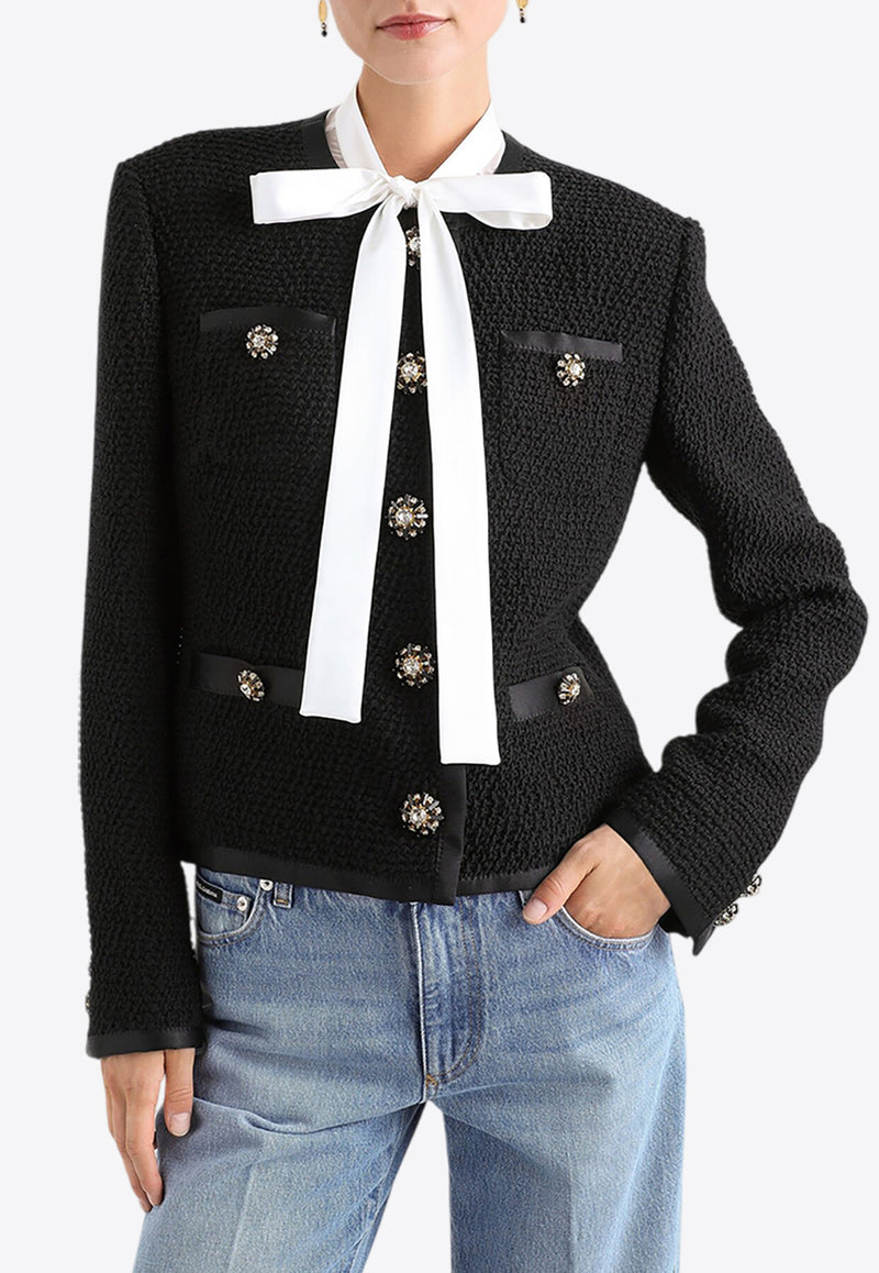 Dolce & Gabbana Single-Breasted Bouclé Tweed Jacket Black F27DAZ FU3JL N0000