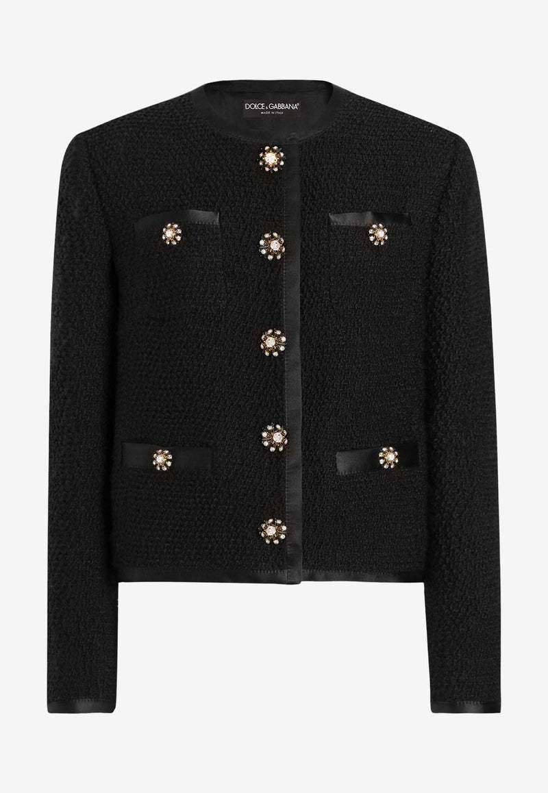 Dolce & Gabbana Single-Breasted Bouclé Tweed Jacket Black F27DAZ FU3JL N0000