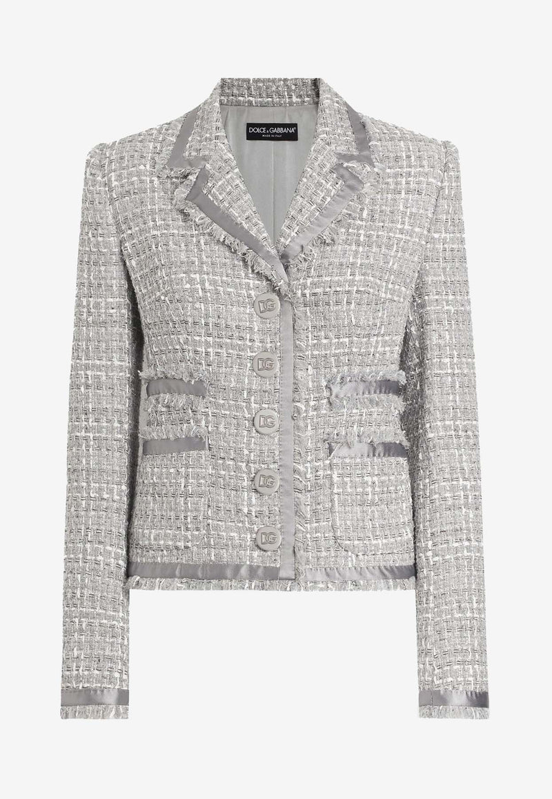 Dolce & Gabbana Single-Breasted Lamé Bouclé Jacket Gray F27DIT FQOAB S8100
