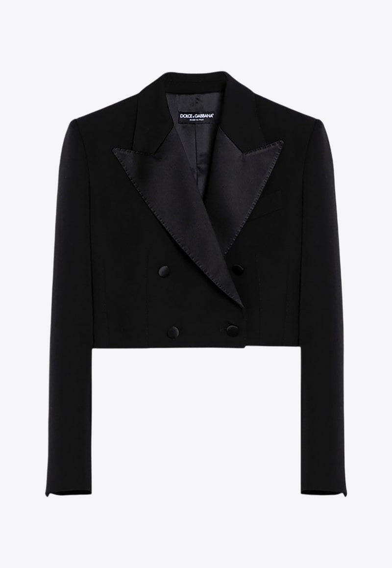 Dolce & Gabbana Wool Gabardine Cropped Tuxedo Jacket Black F291WTFU21E/P_DOLCE-N0000