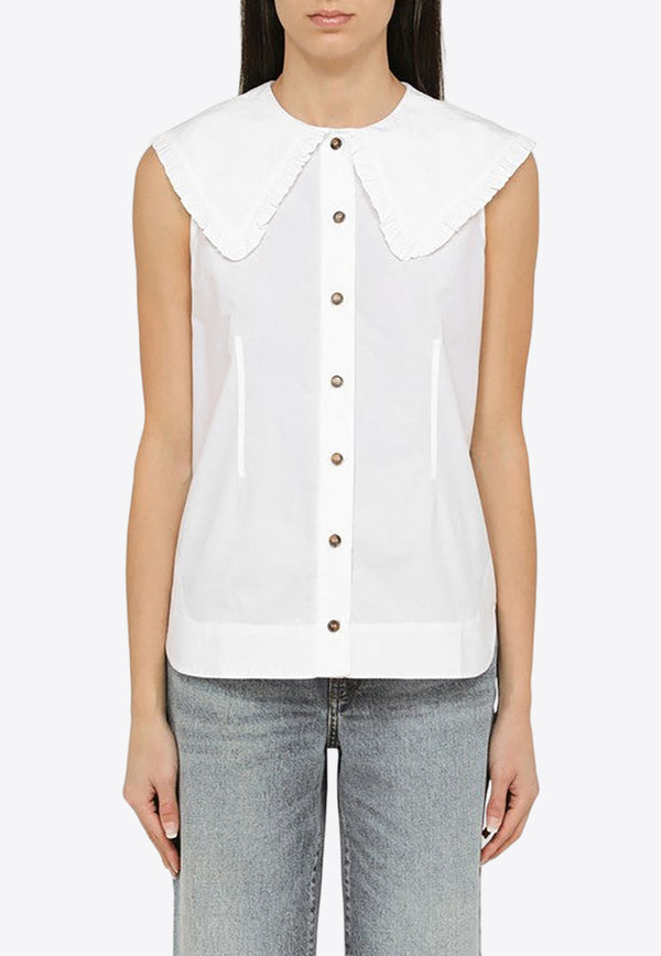 GANNI Puritan Collar Sleeveless Shirt White F47156027/O_GAN-151