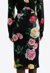 Dolce & Gabbana Floral Charmeuse Midi Pencil Skirt Multicolor F4B6UT FSA7B HN5IY