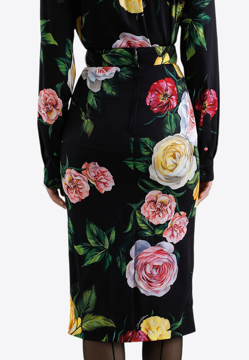 Dolce & Gabbana Floral Charmeuse Midi Pencil Skirt Multicolor F4B6UT FSA7B HN5IY