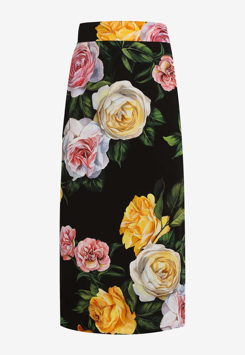 Dolce & Gabbana Floral Charmeuse Midi Pencil Skirt Multicolor F4B6UT FSA7B HN5IY