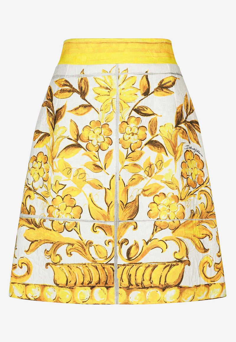 Dolce & Gabbana Majolica Print Brocade A-line Mini Skirt F4BCVT FPTAW HG3TN Yellow