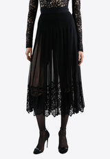 Dolce & Gabbana Pleated Georgette Midi Skirt with Lace Trims Black F4BFTT FUSNW N0000