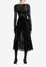 Dolce & Gabbana Pleated Georgette Midi Skirt with Lace Trims Black F4BFTT FUSNW N0000