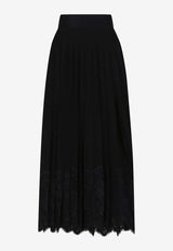 Dolce & Gabbana Pleated Georgette Midi Skirt with Lace Trims Black F4BFTT FUSNW N0000