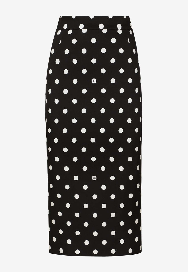 Dolce & Gabbana Polka Dot Print Midi Pencil Skirt F4BUOT FSA62 HNZRW Black