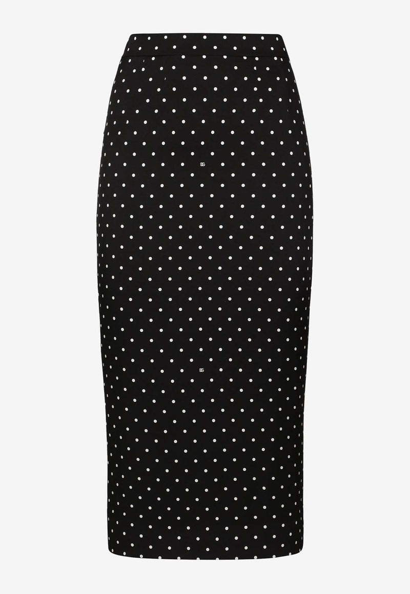 Dolce & Gabbana Polka Dot Print Midi Pencil Skirt F4BUOT FSA63 HNZPW Black