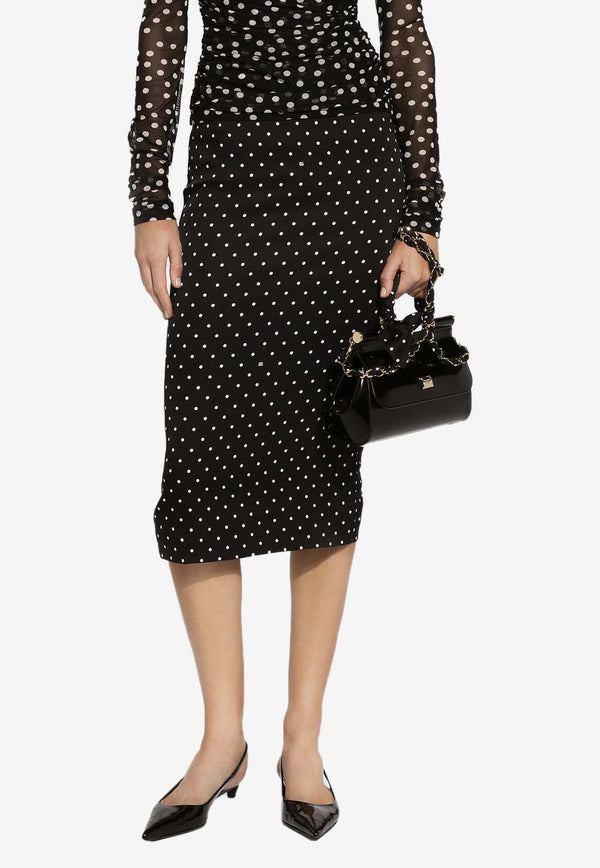 Dolce & Gabbana Polka Dot Print Midi Pencil Skirt F4BUOT FSA63 HNZPW Black