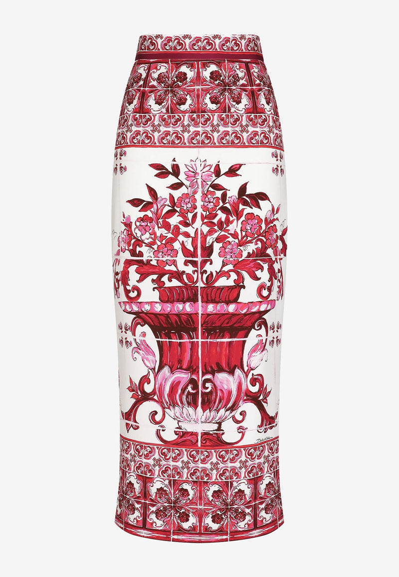 Dolce & Gabbana Majolica Print High-Waist Midi Skirt Multicolor F4BWLT HPABW HE3TN