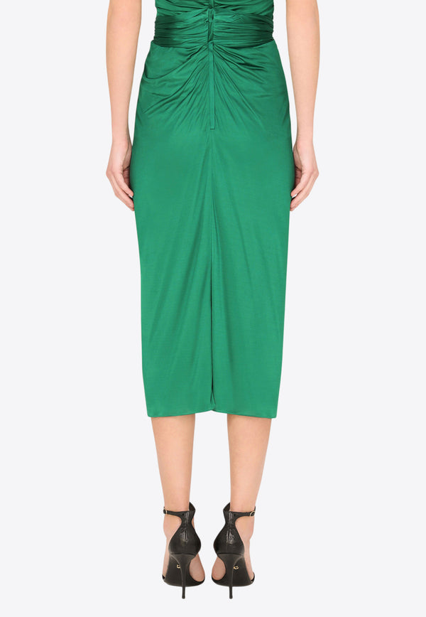 Dolce & Gabbana Gathered Midi Skirt with High-Slit Green F4BY2T HU7FI V0403