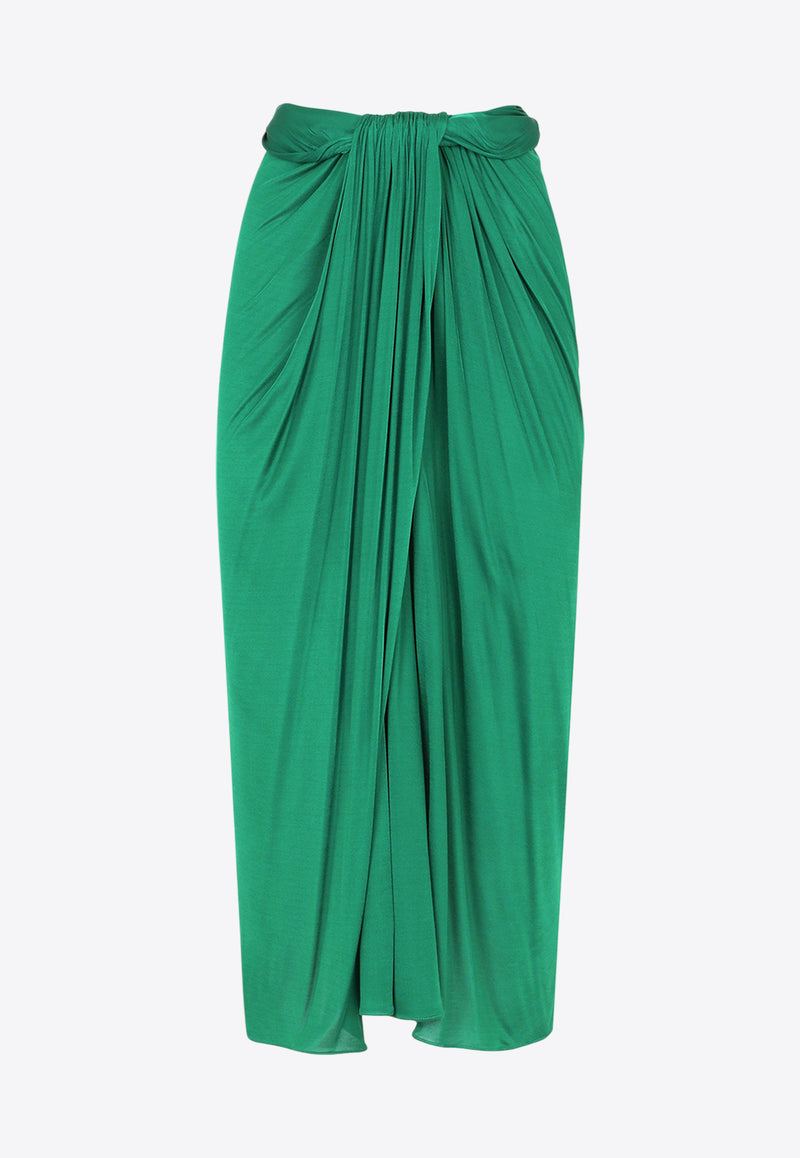 Dolce & Gabbana Gathered Midi Skirt with High-Slit Green F4BY2T HU7FI V0403