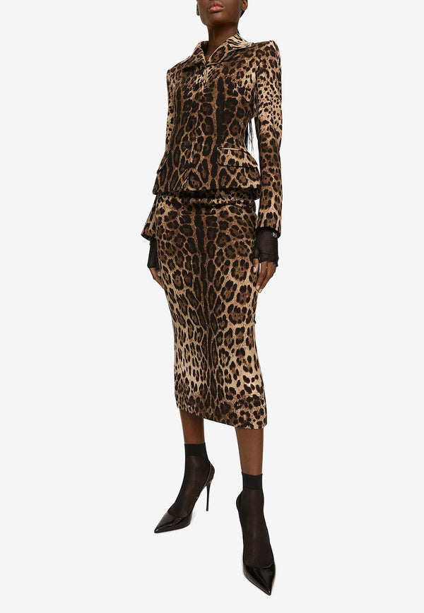 Dolce & Gabbana Leopard Print High-Waist Midi Shirt Brown F4BZBT FS2A3 HY13M
