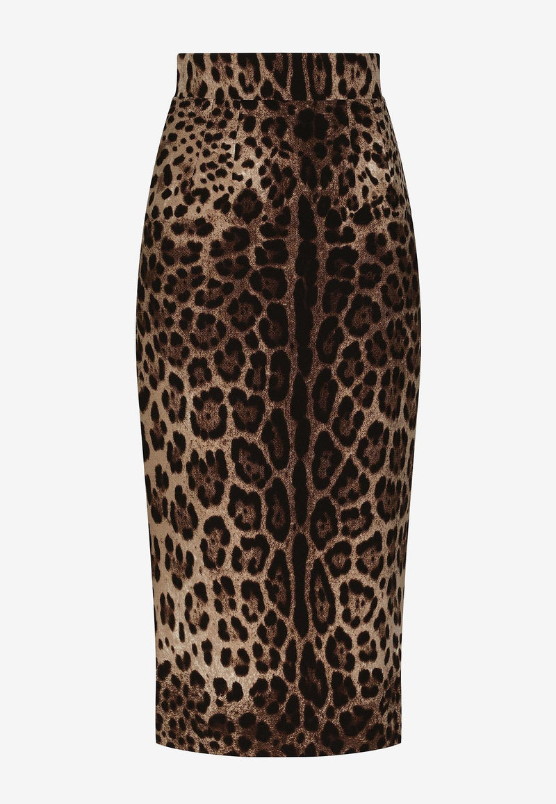 Dolce & Gabbana Leopard Print High-Waist Midi Shirt Brown F4BZBT FS2A3 HY13M