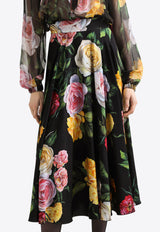 Dolce & Gabbana Floral Print Charmeuse Midi Circle Skirt Multicolor F4C2RT FSA7B HN5IY