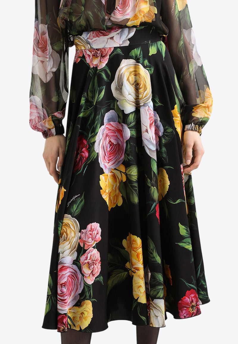 Dolce & Gabbana Floral Print Charmeuse Midi Circle Skirt Multicolor F4C2RT FSA7B HN5IY