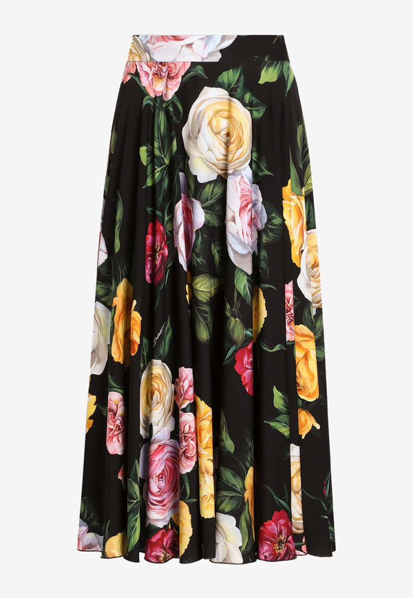 Dolce & Gabbana Floral Print Charmeuse Midi Circle Skirt Multicolor F4C2RT FSA7B HN5IY