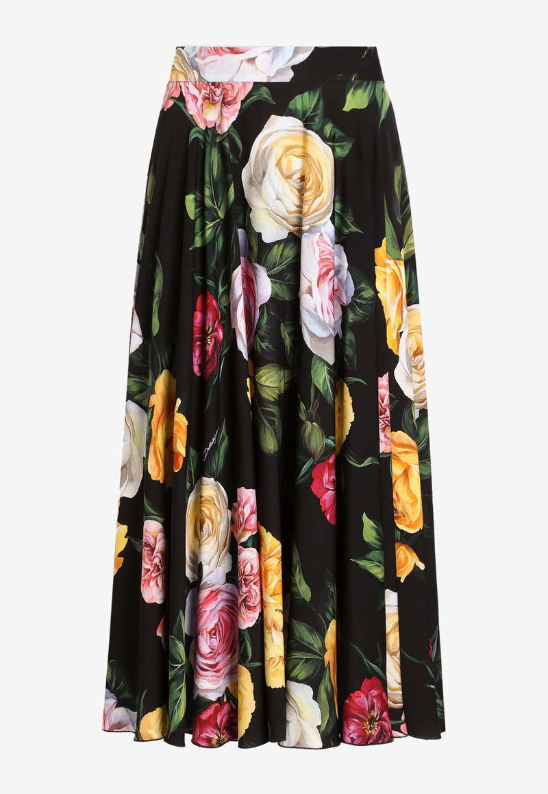 Dolce & Gabbana Floral Print Charmeuse Midi Circle Skirt Multicolor F4C2RT FSA7B HN5IY