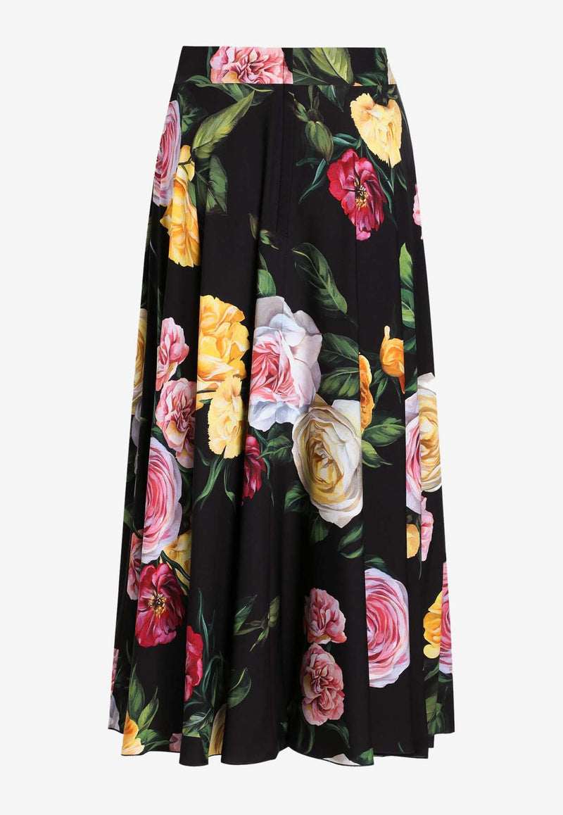 Dolce & Gabbana Floral Print Charmeuse Midi Circle Skirt Multicolor F4C2RT FSA7B HN5IY