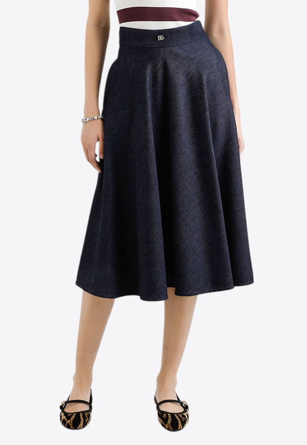 Dolce & Gabbana DG Logo Midi Denim Circle Skirt Blue F4C7OD G8MR3 S9001