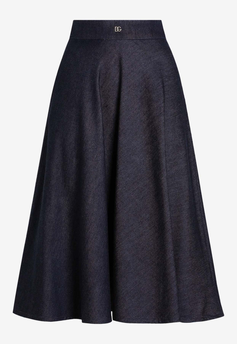 Dolce & Gabbana DG Logo Midi Denim Circle Skirt Blue F4C7OD G8MR3 S9001