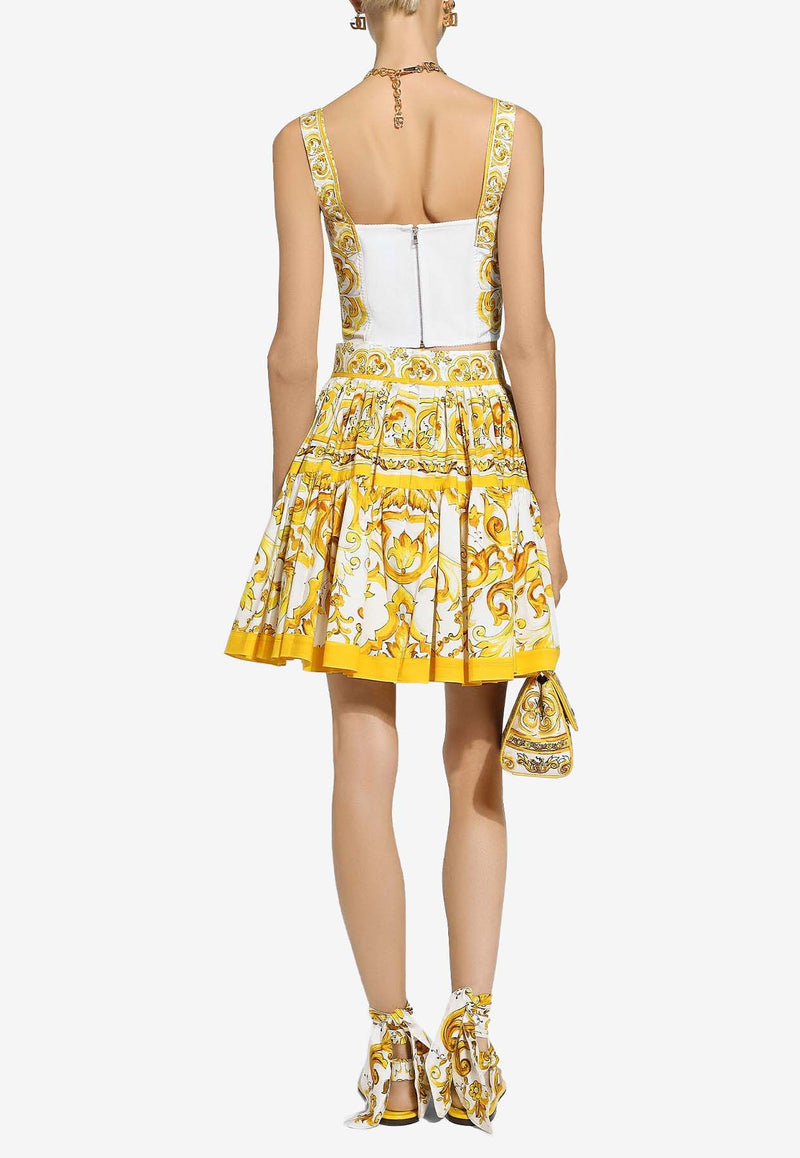 Dolce & Gabbana Majolica Print Pleated Mini Skirt F4CB1T HH5DV HG3TN Yellow