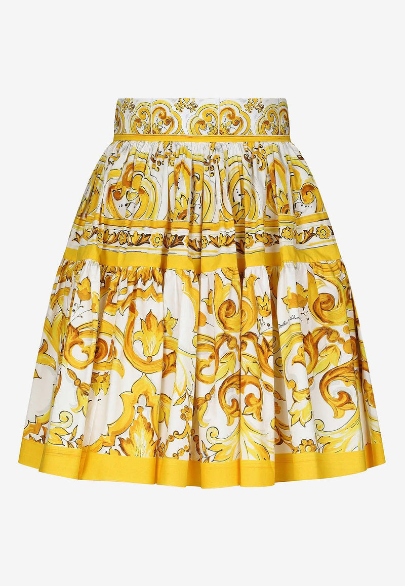 Dolce & Gabbana Majolica Print Pleated Mini Skirt F4CB1T HH5DV HG3TN Yellow