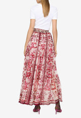 Dolce & Gabbana Majolica Print Maxi Chiffon Skirt Multicolor F4CHKT HI1BT HE3TN