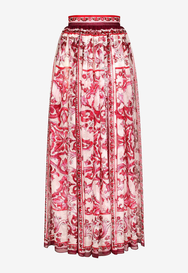 Dolce & Gabbana Majolica Print Maxi Chiffon Skirt Multicolor F4CHKT HI1BT HE3TN