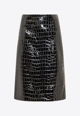 Dolce & Gabbana Croc-Embossed Faux Leather Midi Skirt Black F4CHWT FIM3I N0000