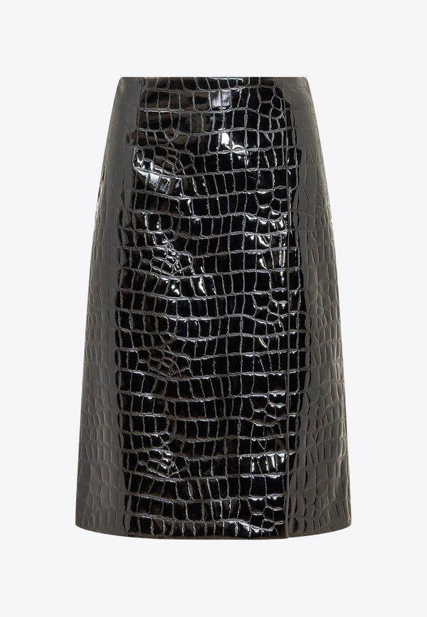 Dolce & Gabbana Croc-Embossed Faux Leather Midi Skirt Black F4CHWT FIM3I N0000